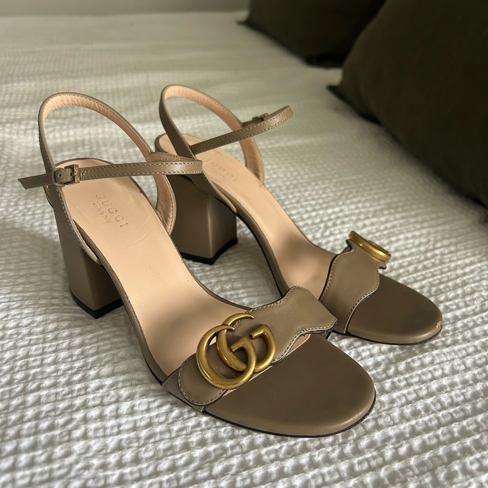 Gucci Beige Marmont Ankle Strap Heels